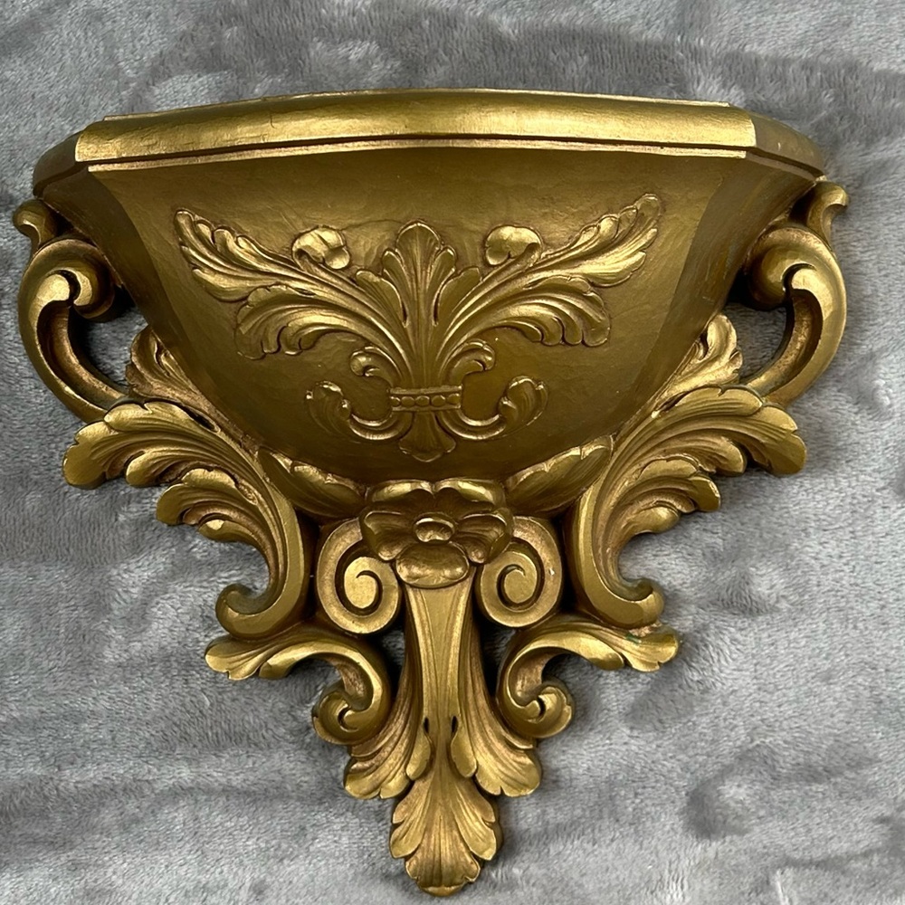 HOMCO Syroco Gold Wall Pocket Vase Planter #6050‎ Flower Vintage Regency 1978